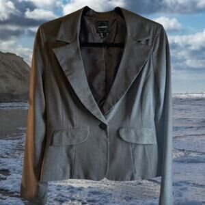 My Michelle Large lined gray polyester blend long sleeve woman's blazer.